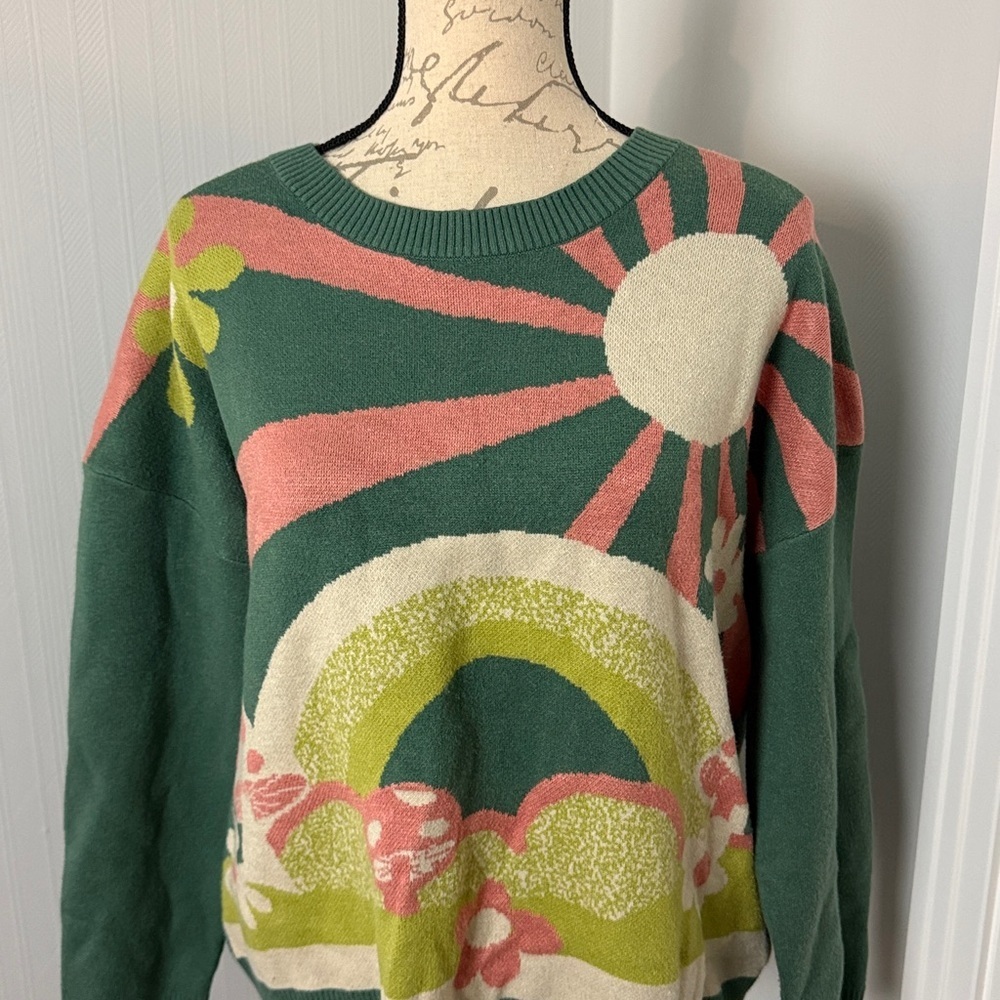 Originality Mushrooms Floral Print Sweater in a rayon blend size Large - Picture 3 of 7